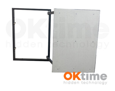 Access hatch opened with unfinished surface for tile application