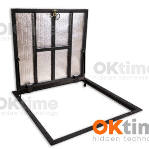 Floor access panel with gas springs – angled open view