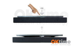 Recessed access panel with push-to-open Click-Clack mechanism